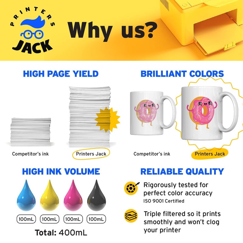 Printers Jack 400ML Sublimation Ink for Epson C88 C88+ WF7710 ET2720 ET4700 ET15000 ET2760 ET2750 WF7820 Inkjet Printers Heat Press Transfer on Mugs, Plates, Polyester Shirts, Phone Cases etc - Image 3